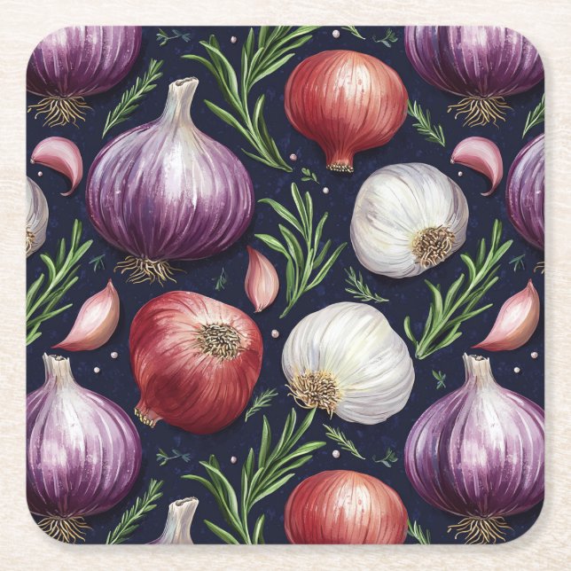 Modern onions pattern square paper coaster (Front)