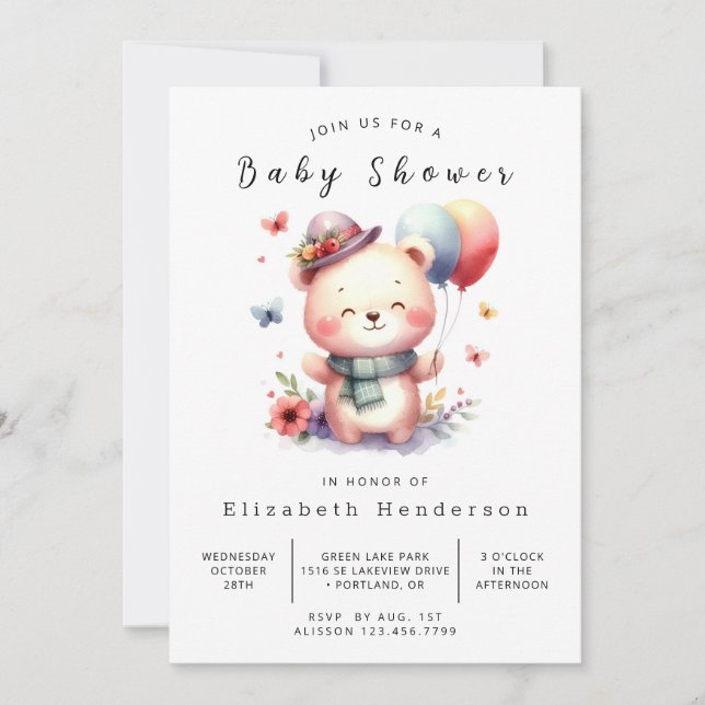 Modern Online Bear Baby Shower Invitation (Front)
