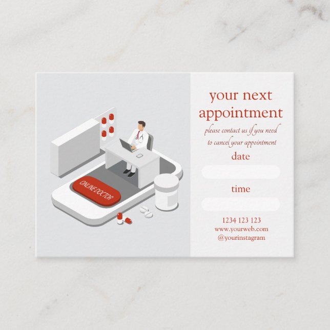 Modern Online Doctor Appointment Reminder Card (Front)