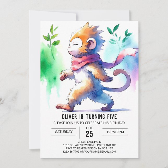 Modern Online Monkey Birthday Invitation (Front)