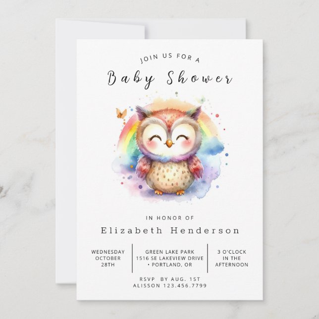 Modern Online Owl Baby Shower Invitation (Front)