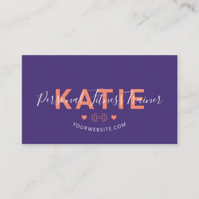 Modern Online Personal Trainer Fitness Purple Business Card (Front)