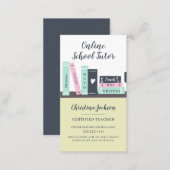 Modern online school tutor cute books illustration business card (Front/Back)