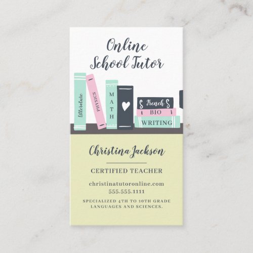 Modern online school tutor cute books illustration business card