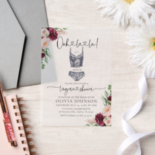Modern Ooh la la Bra Lingerie Bridal Shower Vellum Invitations