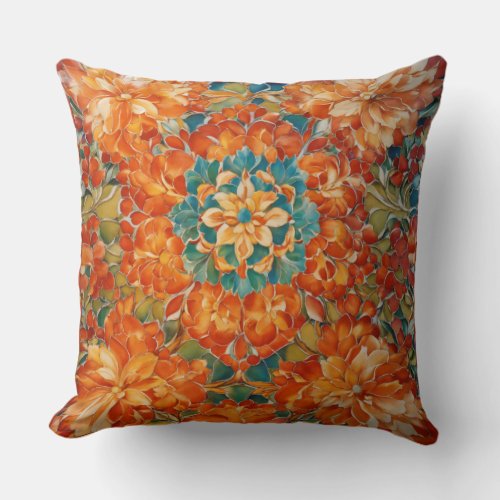 Modern Opal Blossoms Floral Print with Tiled Moti Throw Pillow