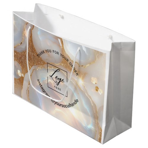 Modern opal custom logo name white thank you large gift bag