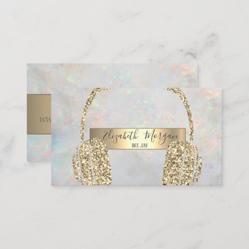 Modern Opal Holographic Gold Glitter Headphone DJ  Business Card