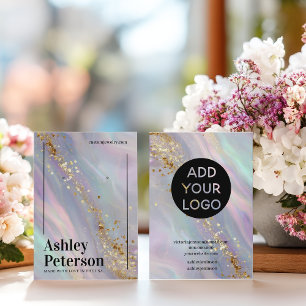 Modern opal holographic script earring display business card