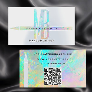 Modern Opal Makeup Artist Silver Foil QR Code Spot Gloss Business Cards
