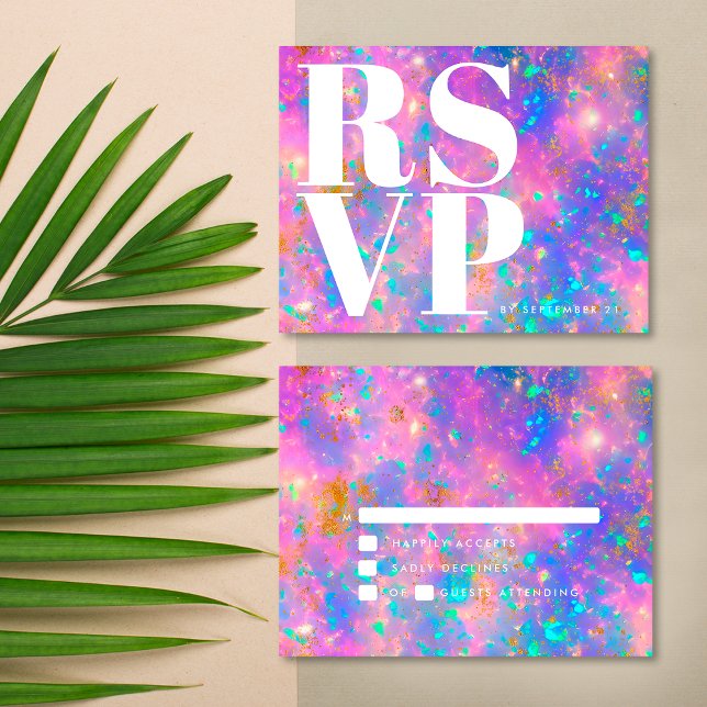 Modern Opal Stone Bold Minimalist Simple Wedding RSVP Card (Front / Back)