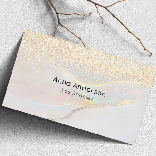 Modern Opal Stone Faux Gold Glitter Marble  Business Card