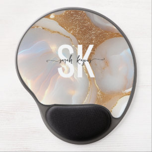 Modern opal stone Gold monogram Gel Mouse Pad