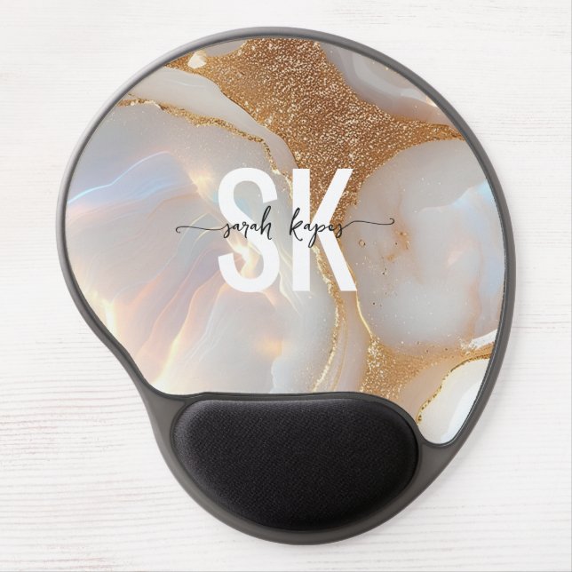 Modern opal stone Gold monogram  Gel Mouse Pad (Front)