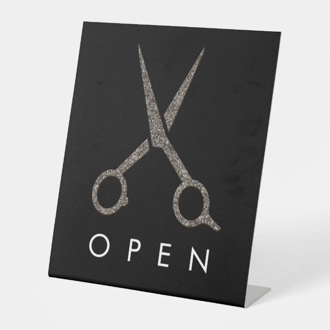modern OPEN flag scissors - Hairdresser Pedestal Sign (Front)