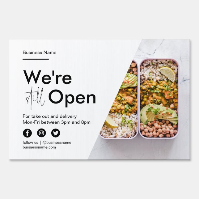 Modern Open For Business Take Out Food Delivery Sign (Front)