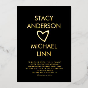 Modern Open Heart Hand Drawn Wedding Pressed Foil Foil Invitation