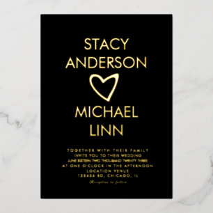 Modern Open Heart Hand Drawn Wedding Pressed Foil  Invitation