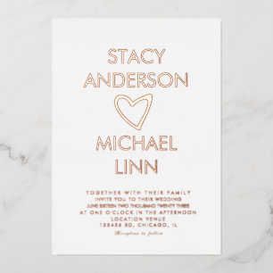 Modern Open Heart Hand Drawn Wedding Pressed Foil Invitation