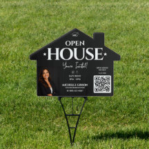 Modern Open House Realtor QR Code Black Yard