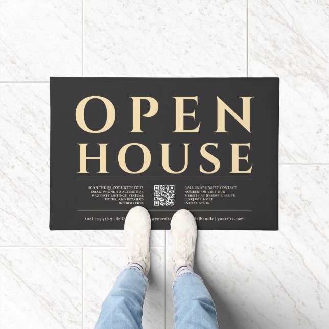 Modern OPEN HOUSE Realtor Real Estate Agent Black Doormat (Indoor)