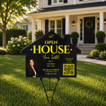 Modern Open House Yellow Black Realtor QR Yard
