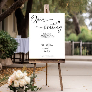 Modern Open Seating Script Heart Wedding Sign