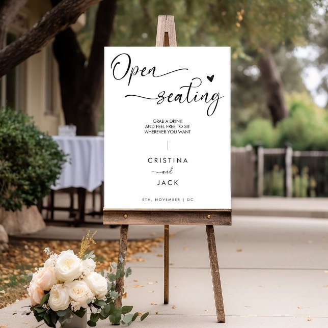 Modern Open Seating Script Heart Wedding Sign (Creator Uploaded)