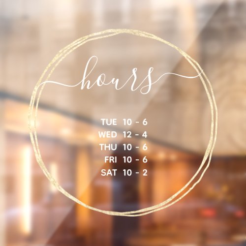 Modern Opening Hours Elegant Gold Circle Window Cling