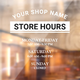 Modern Opening Hours Elegant Script Small Business Window Cling