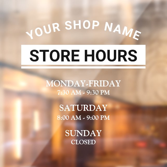 Modern Opening Hours Elegant Script Small Business Window Cling (Sheet 2)