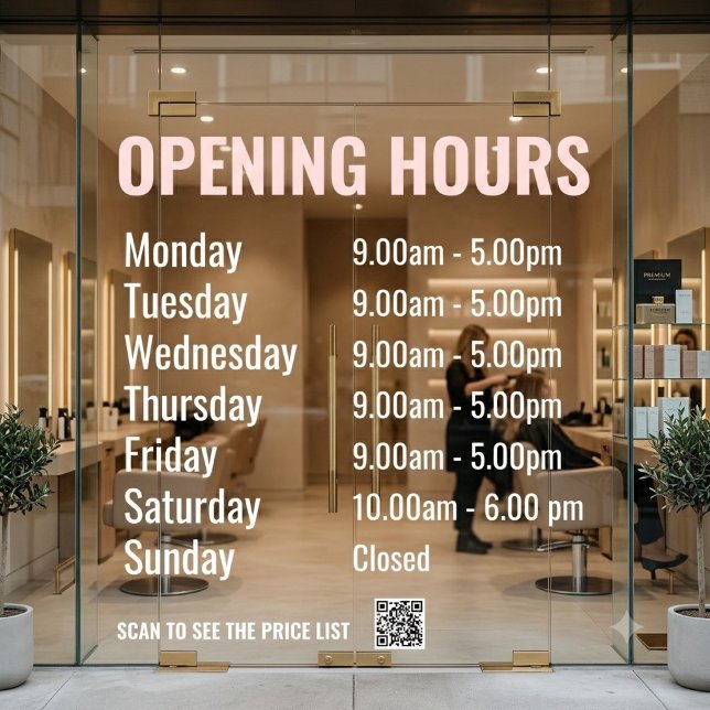 Modern Opening Hours QR Code Business Sign (Creator Uploaded)