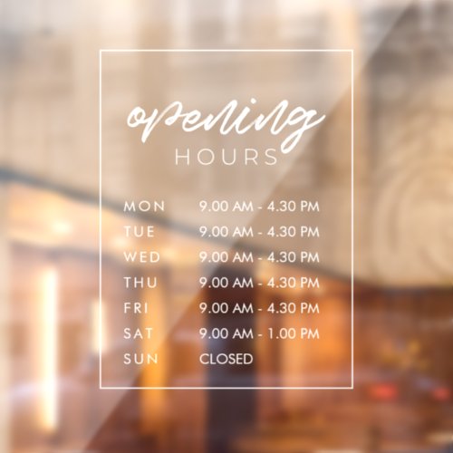 Modern Opening hours store Window Cling