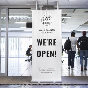 Modern Opening Hours Welcome Promotional White Retractable Banner
