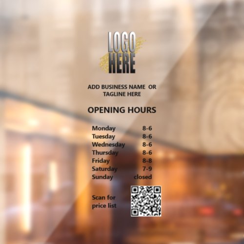 Modern Opening Hours with QR Code Business Logo  Window Cling