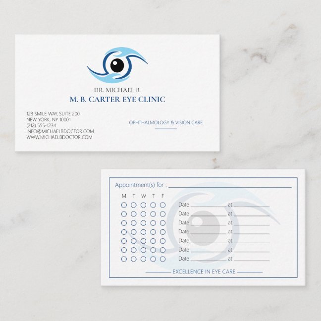 Modern Ophthalmologist Eye Clinic Vision Care Logo Appointment Card