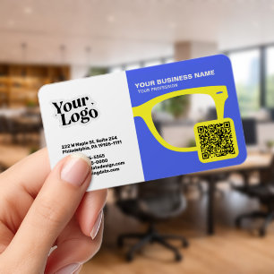 Modern Optician Glasses & QR Code Clear Business Cards