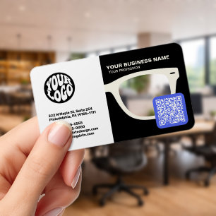 Modern Optician Glasses & QR Code Clear Business Cards