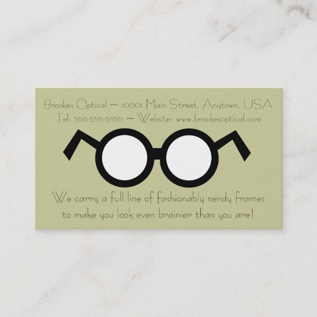 Modern Optometrist Nerdy Round Black Glasses Business Card (Front)