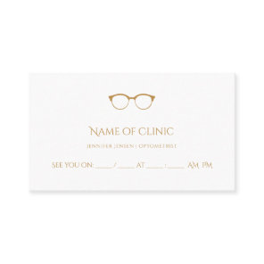 Modern Optometrist Simple Gold Glasses Appointment Card