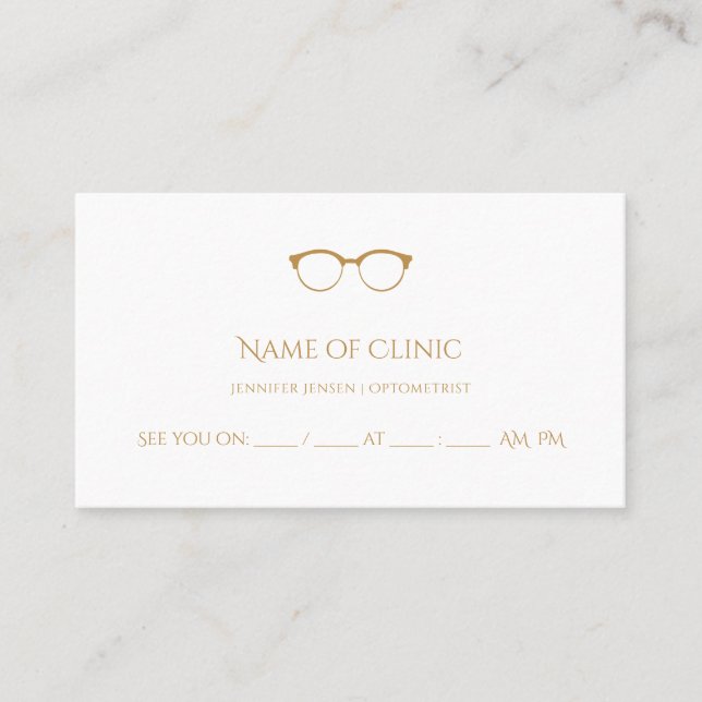 Modern Optometrist Simple Gold Glasses Appointment Card (Front)