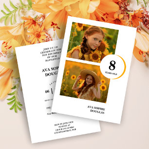Modern Orange 2 Multi Photos Collage Birthday Invitation