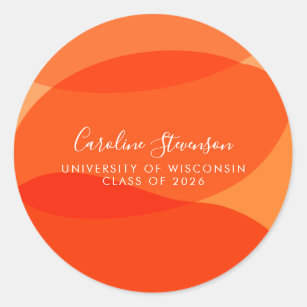 Modern Orange Abstract Shapes Custom Graduation Classic Round Sticker