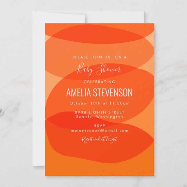 Modern Orange Abstract Shapes Unique Baby Shower  Invitation (Front)