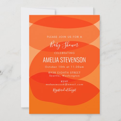Modern Orange Abstract Shapes Unique Baby Shower  Invitation