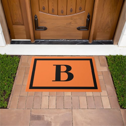 Modern Orange And Black Halloween Bold Monogram Doormat