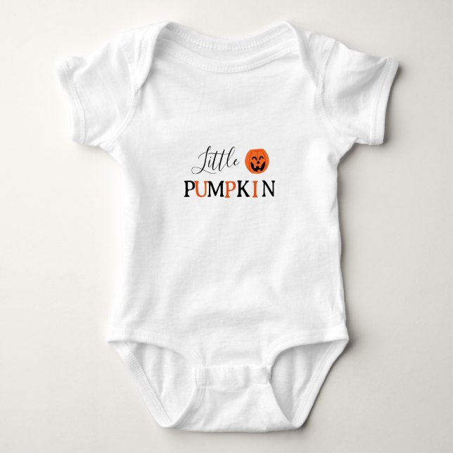 Modern Orange and Black Little Pumpkin Halloween Baby Bodysuit (Front)