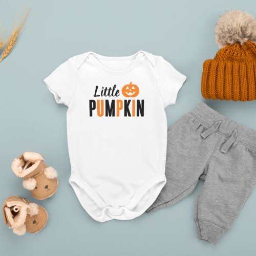 Modern Orange and Black Little Pumpkin Halloween Baby Bodysuit