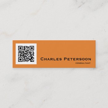 Modern Orange And Black Qr Code Consultant Mini Business Card by Frankipeti at Zazzle