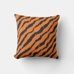 Modern Orange and Black Tiger Stripe Abstract Geom Throw Pillow